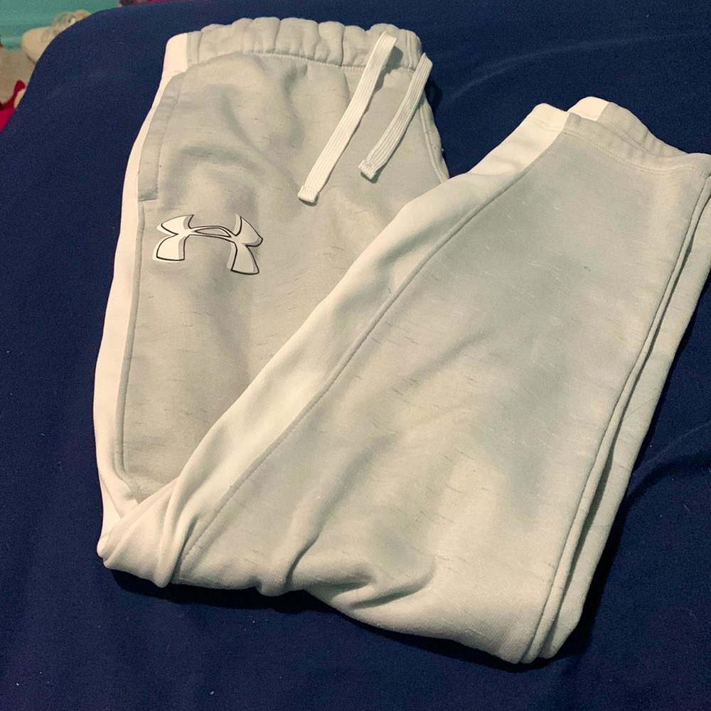 White and grey loose under amour sweatpants
